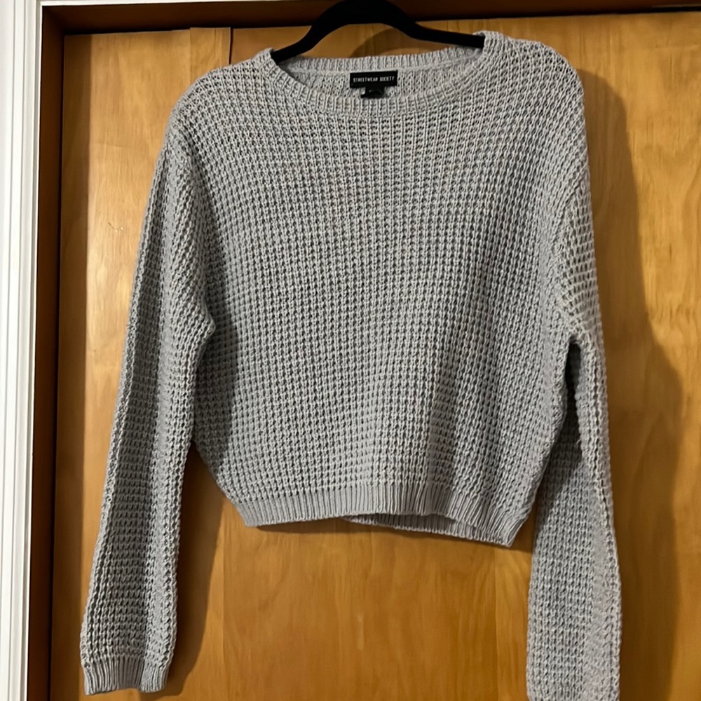 Gray waffle knit sweater